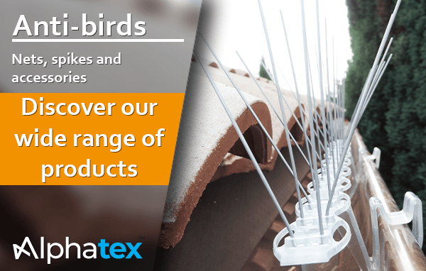 Alphatex pest control products -bied nets, spikes and accessories