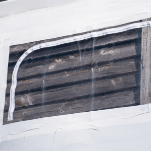 Fenêtre U transparente pour chantier avec film thermo-rétractable