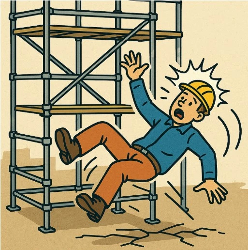 Homme qui tombe d'un rack de stockage.