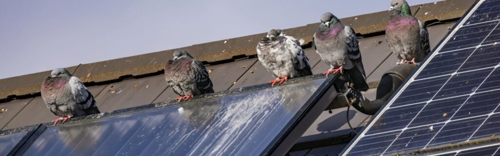 Panneaux solaires recouverts de fientes de pigeons